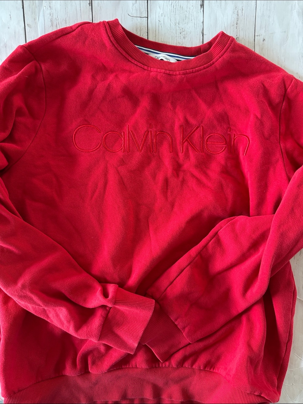 Calvin Klein Red Embroidered Logo Crewneck Sweatshirt